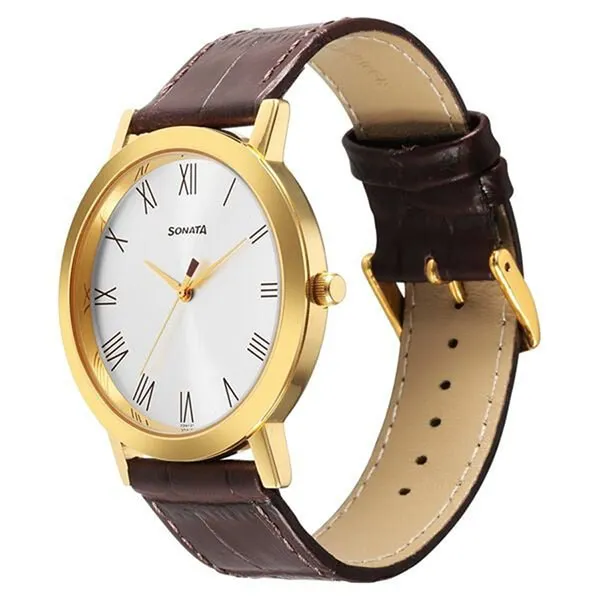 Đồng Hồ Nam Sonata Utsav Quartz Analog Silver Dial Watch 77108YL01 Màu Nâu Bạc - Đồng hồ - Vua Hàng Hiệu