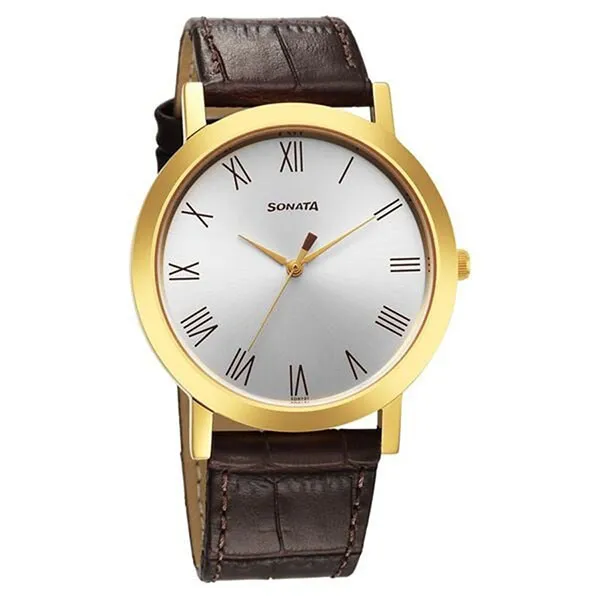 Đồng Hồ Nam Sonata Utsav Quartz Analog Silver Dial Watch 77108YL01 Màu Nâu Bạc - Đồng hồ - Vua Hàng Hiệu