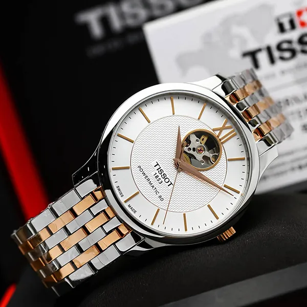 Đồng Hồ Nam Tissot Automatic Tradition Powermatic 80 T063.907.22.038.01 Màu Bạc/Vàng Hồng