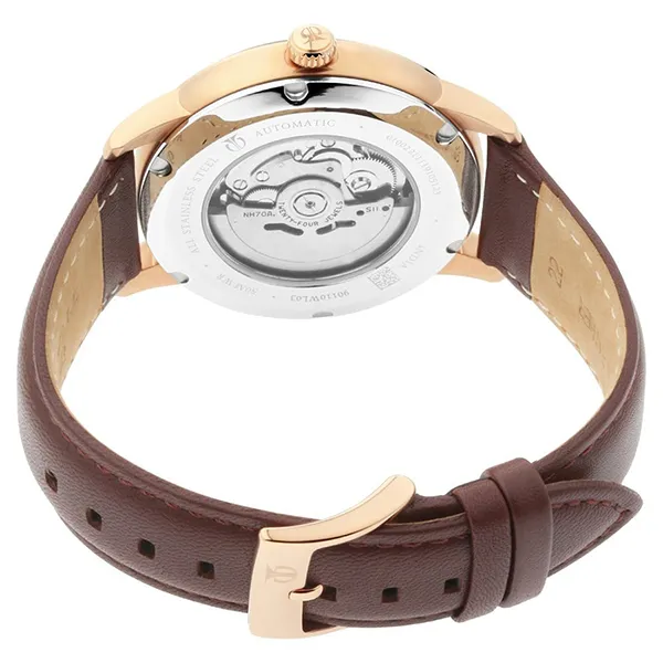 Đồng Hồ Nam Titan Automatic Silver Dial Brown Leather Strap Watch 90110WL03 Màu Nâu Vàng