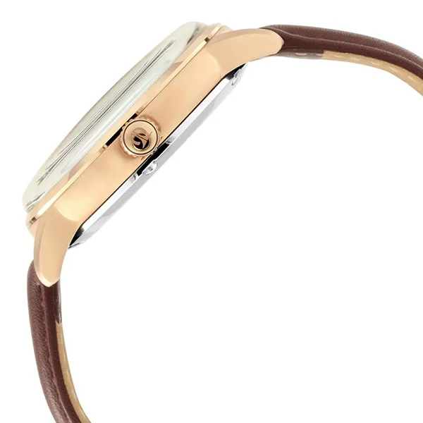 Đồng Hồ Nam Titan Automatic Silver Dial Brown Leather Strap Watch 90110WL03 Màu Nâu Vàng