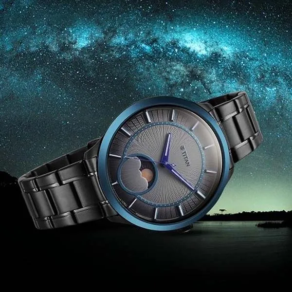 Đồng Hồ Nam Titan Caelum Sun Moon Sub-Dial In Gunmetal Grey Watch 10028KM01 Màu Xám/Đen