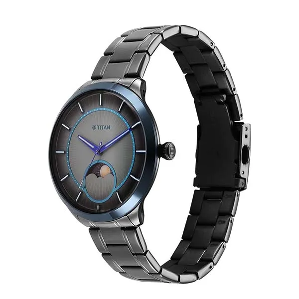 Đồng Hồ Nam Titan Caelum Sun Moon Sub-Dial In Gunmetal Grey Watch 10028KM01 Màu Xám/Đen