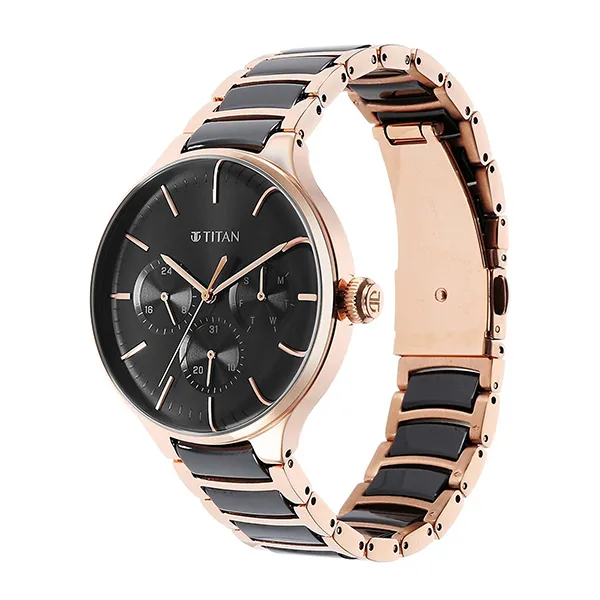 Đồng Hồ Nam Titan Ceramic Fusion Black Dial Watch 90148KD03 Màu Đen Vàng Hồng