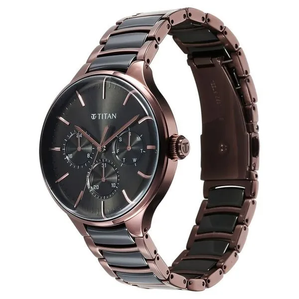 Đồng Hồ Nam Titan Ceramic Fusion Multifunction 90148KD05 Màu Nâu Đen