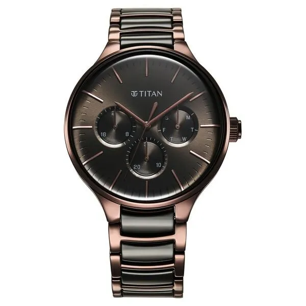 Đồng Hồ Nam Titan Ceramic Fusion Multifunction 90148KD05 Màu Nâu Đen