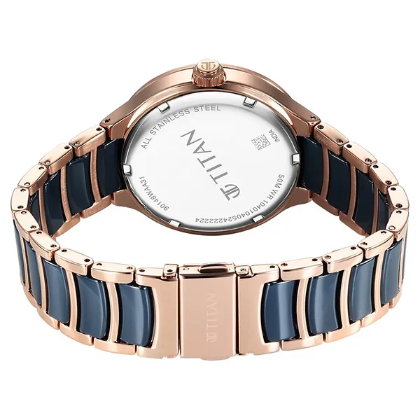 Đồng Hồ Nam Titan Ceramic Fusion Quartz Multifunction Blue Dial With Two Toned Color Stainless Steel 90148KD04 Màu Xanh