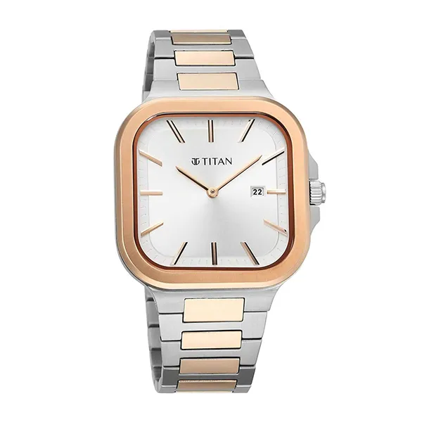 Đồng Hồ Nam Titan Classique Slim Square Quartz Analog Watch 90176KM01 Màu Bạc Vàng Hồng
