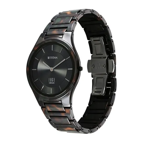 Đồng Hồ Nam Titan Edge Ceramic Slim Midnight Gold Strap Watch 1696KC04 Màu Đen