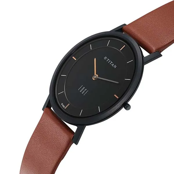 Đồng Hồ Nam Titan Edge Leather Strap Watch 1595NL03 Màu Nâu/Đen