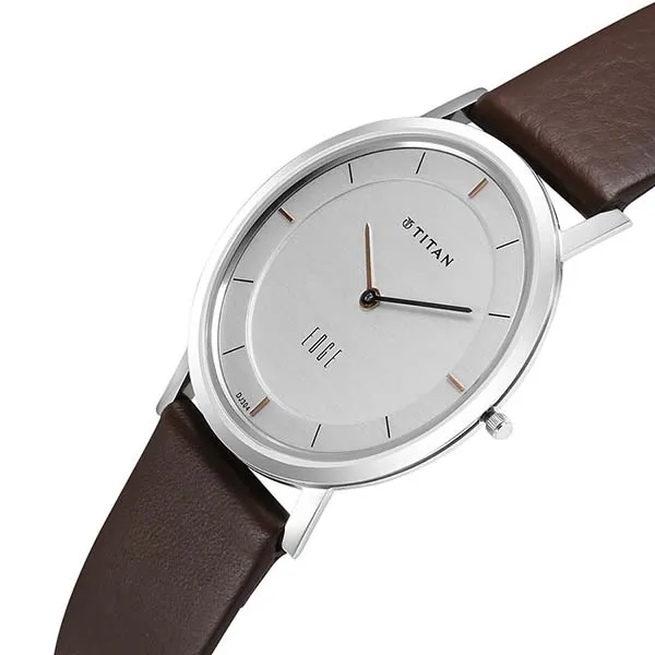 Đồng Hồ Nam Titan Edge Leather Strap Watch 1595SL03 Màu Nâu/Bạc