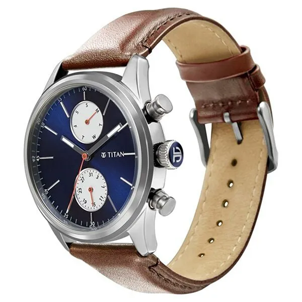 Đồng Hồ Nam Titan Elmnt Metal Brown Leather Strap Watch 1805SL06 Phối Màu