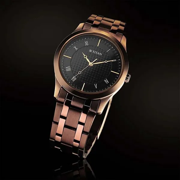 Đồng Hồ Nam Titan Karishma Black Dial Watch 1823QM01 Màu Nâu/Đen