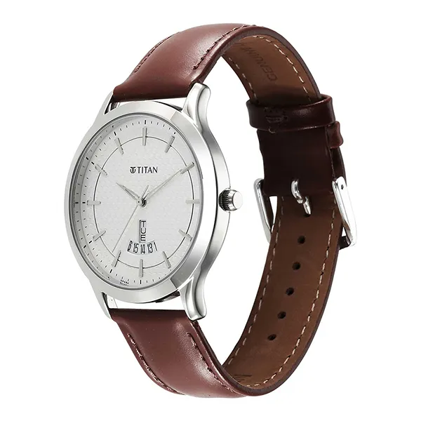 Đồng Hồ Nam Titan Karishma Quartz Analog Silver Dial Leather Strap Watch 1825SL15 Màu Bạc - Nâu