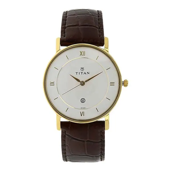Đồng Hồ Nam Titan Leather Strap Watch 9162YL01 Màu Nâu/Trắng