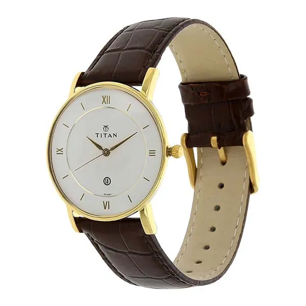 Đồng Hồ Nam Titan Leather Strap Watch 9162YL01 Màu Nâu/Trắng