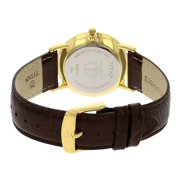 Đồng Hồ Nam Titan Leather Strap Watch 9162YL01 Màu Nâu/Trắng