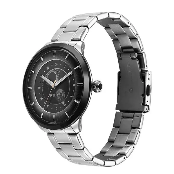 Đồng Hồ Nam Titan Luna Sun Moon Phase In Frost Grey Watch 10028KM02 Màu Xám/Bạc