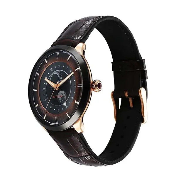 Đồng Hồ Nam Titan Luna Sun Moon Phase In Seinna Brown Watch 10028KL02 Màu Nâu Đậm