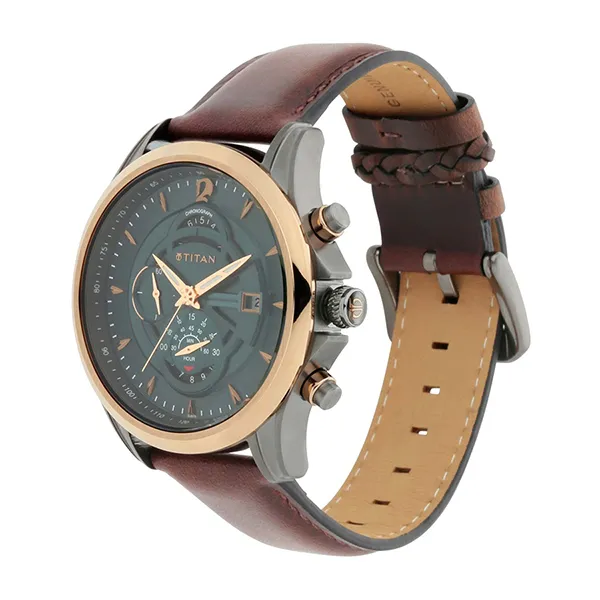 Đồng Hồ Nam Titan Maritime Green Dial Chronograph Leather Strap Watch 1830KL02 Màu Xanh Lá
