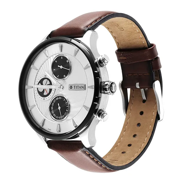 Đồng Hồ Nam Titan Maritime Leather Strap Watch 1873KL01 Màu Bạc - Nâu