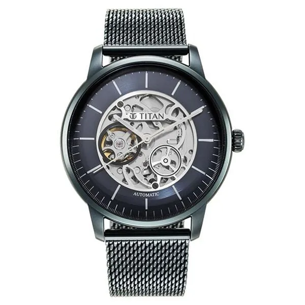 Đồng Hồ Nam Titan Mechanical Blue Dial Automatic Watch With Stainless Steel Strap 90110QM01 Màu Xanh Blue