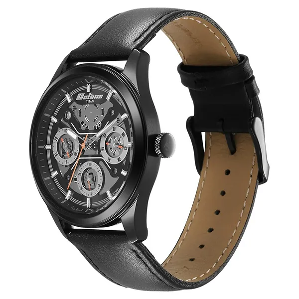 Đồng Hồ Nam Titan Octane Multifunction Black Dial Black Leather Strap Watch 1805NL07 Màu Đen