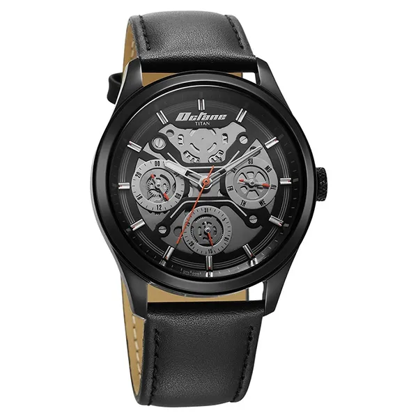 Đồng Hồ Nam Titan Octane Multifunction Black Dial Black Leather Strap Watch 1805NL07 Màu Đen