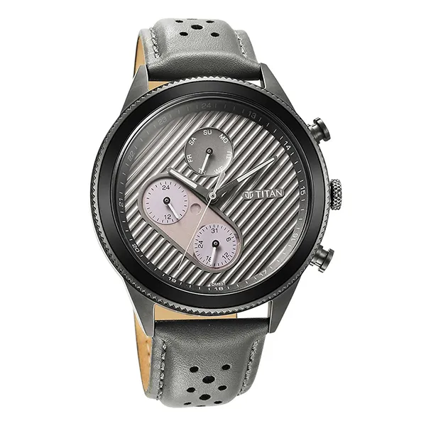 Đồng Hồ Nam Titan Quartz Analog Anthracite Dial Leather Strap Watch 1814KL01 Màu Đen