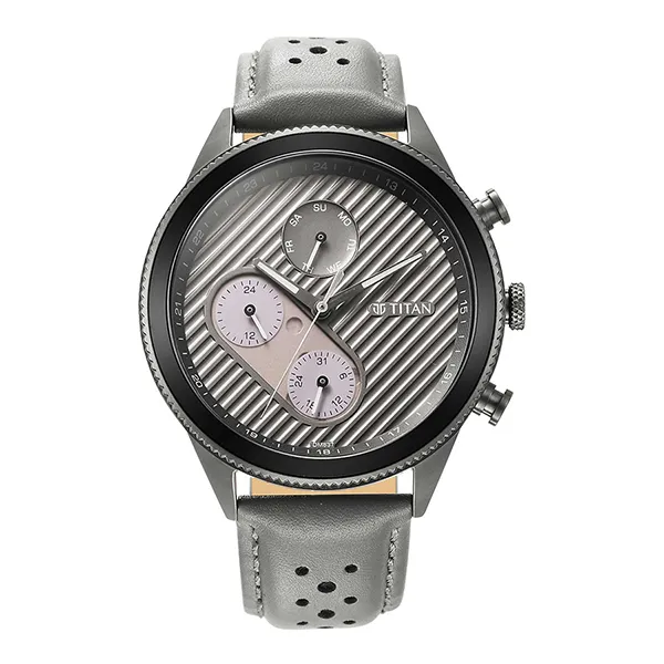 Đồng Hồ Nam Titan Quartz Analog Anthracite Dial Leather Strap Watch 1814KL01 Màu Đen