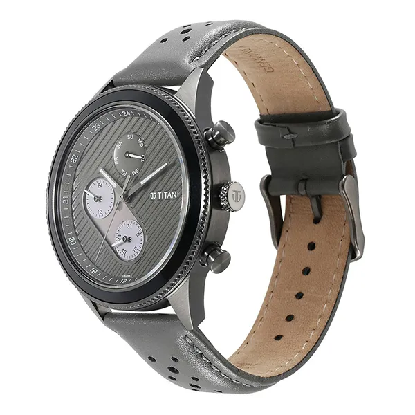 Đồng Hồ Nam Titan Quartz Analog Anthracite Dial Leather Strap Watch 1814KL01 Màu Đen