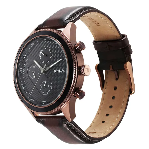 Đồng Hồ Nam Titan Quartz Analog Black Dial Leather Strap 1814KL03 Màu Đen