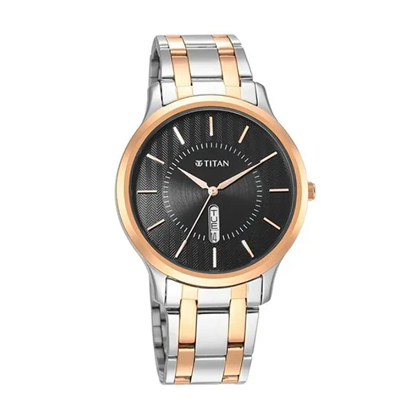 Đồng Hồ Nam Titan Quartz Analog Black Dial Two Toned Stainless 1825KM02 Màu Vàng Bạc