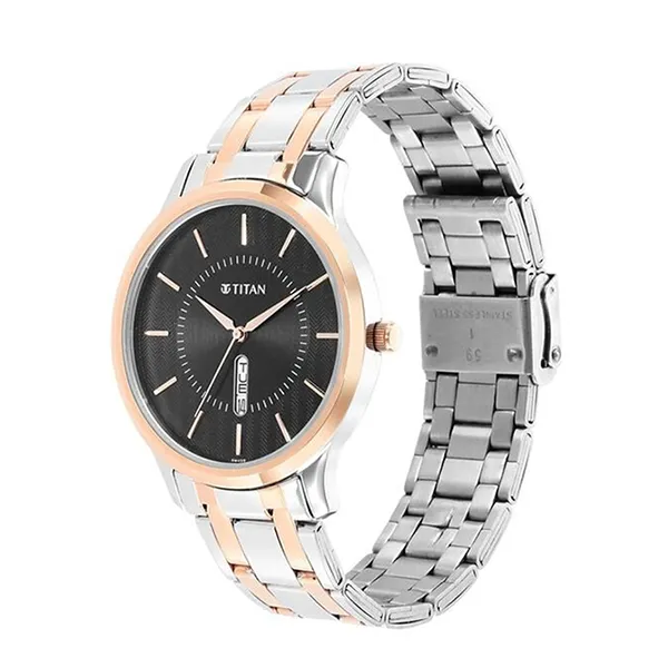 Đồng Hồ Nam Titan Quartz Analog Black Dial Two Toned Stainless 1825KM02 Màu Vàng Bạc