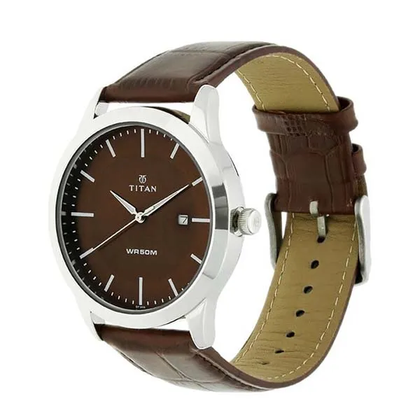 Đồng Hồ Nam Titan Quartz Analog Date Brown Dial Leather Strap 1584SL04 Màu Nâu