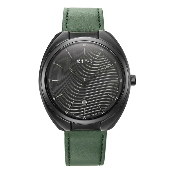 Đồng Hồ Nam Titan Quartz Analog Green Dial Leather Strap Watch 1887NL01 Màu Xanh Lá
