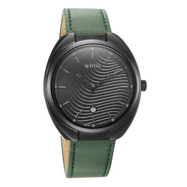 Đồng Hồ Nam Titan Quartz Analog Green Dial Leather Strap Watch 1887NL01 Màu Xanh Lá