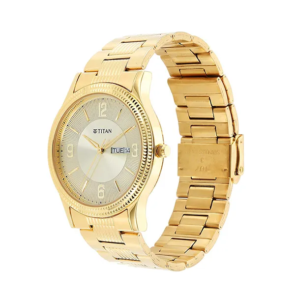 Đồng Hồ Nam Titan Quartz Analog Green Dial Stainless Steel Strap 1650YM09 Màu Vàng Bạc