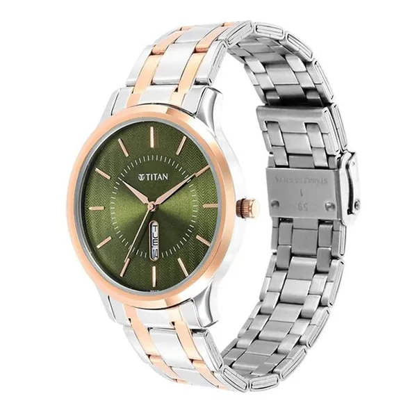 Đồng Hồ Nam Titan Quartz Analog Green Dial Stainless Steel Strap 1825KM03 Màu Bạc Xanh