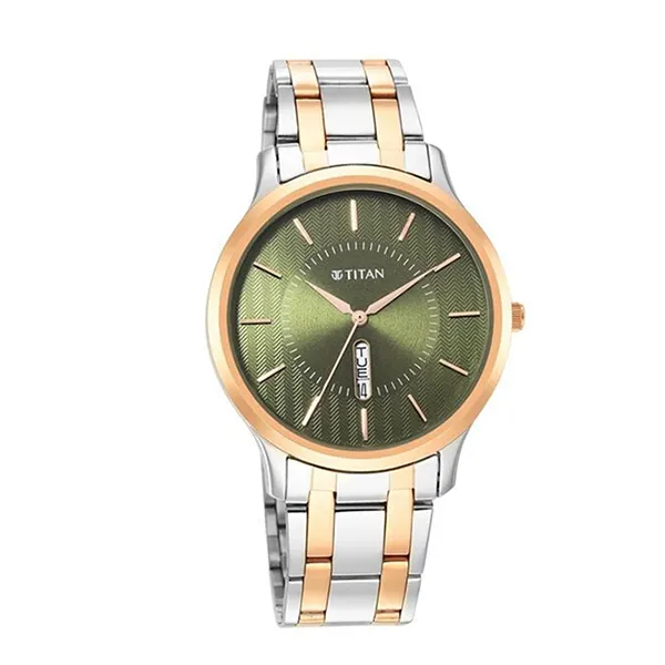 Đồng Hồ Nam Titan Quartz Analog Green Dial Stainless Steel Strap 1825KM03 Màu Bạc Xanh
