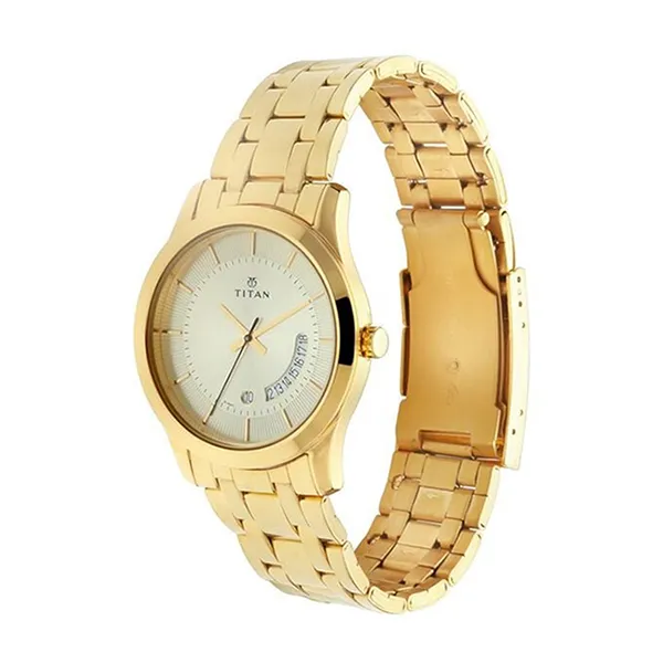 Đồng Hồ Nam Titan Quartz Analog With Date Champagne Dial Stainless 1823YM01 Màu Vàng