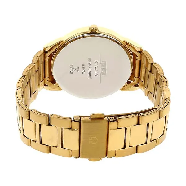 Đồng Hồ Nam Titan Quartz Analog With Date Silver Round Dial Watch 1521YM01 Màu Vàng Gold