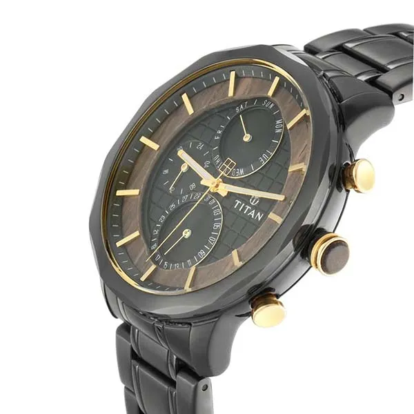 Đồng Hồ Nam Titan Quartz Multifunction Black Dial Metal Strap Watch 1789KM02 Màu Đen