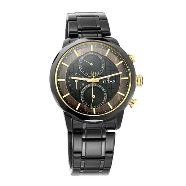 Đồng Hồ Nam Titan Quartz Multifunction Black Dial Metal Strap Watch 1789KM02 Màu Đen