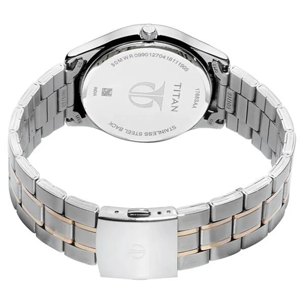 Đồng Hồ Nam Titan Quartz Multifunction Black Dial Stainless Steel Strap 1768KM01 Màu Đen Bạc