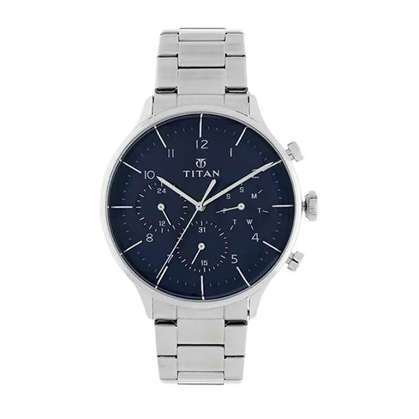 Đồng Hồ Nam Titan Quartz Multifunction Blue Dial Stainless Steel Strap 90102SM01 Màu Bạc Xanh