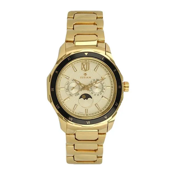 Đồng Hồ Nam Titan Quartz Multifunction Champagne Dial Watch 1688KM01 Màu Vàng Gold