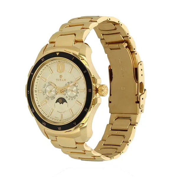 Đồng Hồ Nam Titan Quartz Multifunction Champagne Dial Watch 1688KM01 Màu Vàng Gold