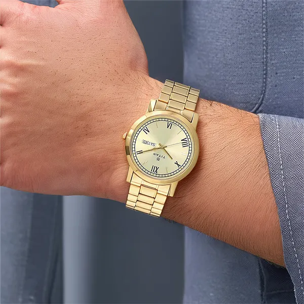 Đồng Hồ Nam Titan Quartz Stainless Steel Watch 1644YM03 Màu Vàng Champagne