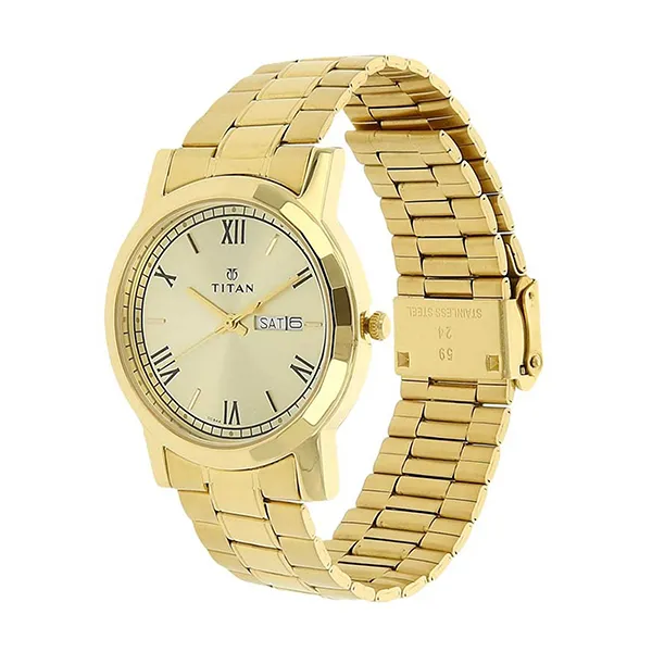 Đồng Hồ Nam Titan Quartz Stainless Steel Watch 1644YM03 Màu Vàng Champagne